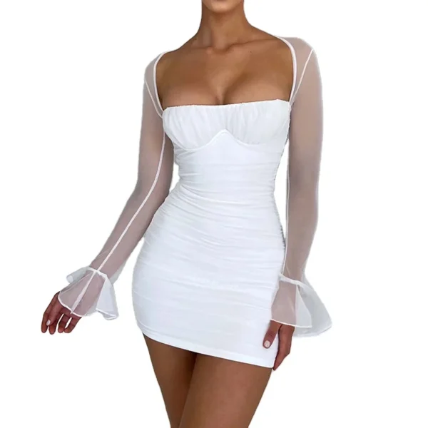 Two Layer Mesh Full Sleeve Bodycon Party Dress