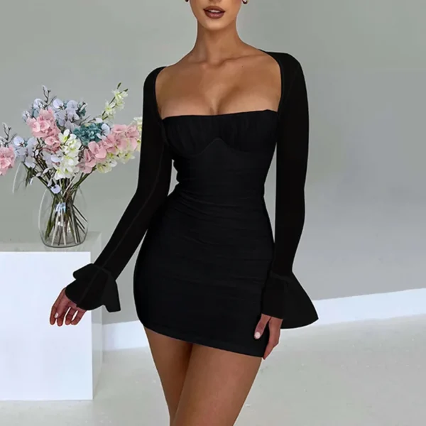 Two Layer Mesh Full Sleeve Bodycon Party Dress