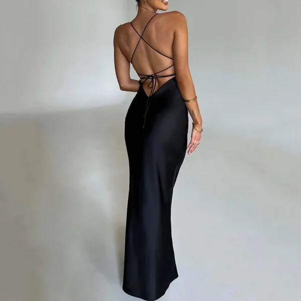 Satin Floor-Length Spaghetti Straps Backless Party Dress