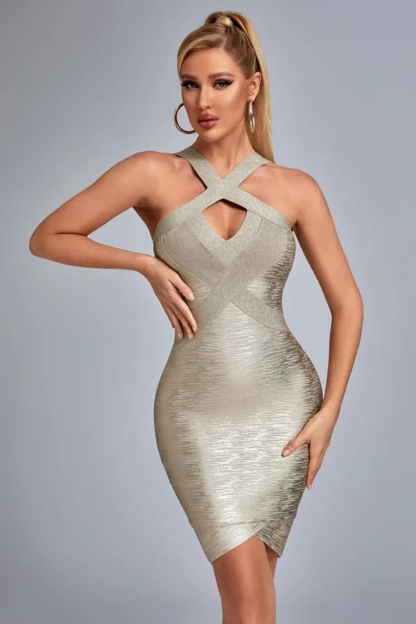 Front Cross Halter Neck Bandage Dress